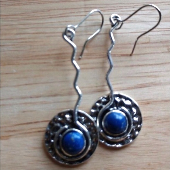 Lapis Lazuli Hammered Plate~ Tribal Ethnic Wavy Spiral Swirl Disc Platter Dangle - Picture 15 of 15